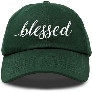 Women's Blessed Embroidered Green Soft Cotton Classic Dad Baseball Hat Cap